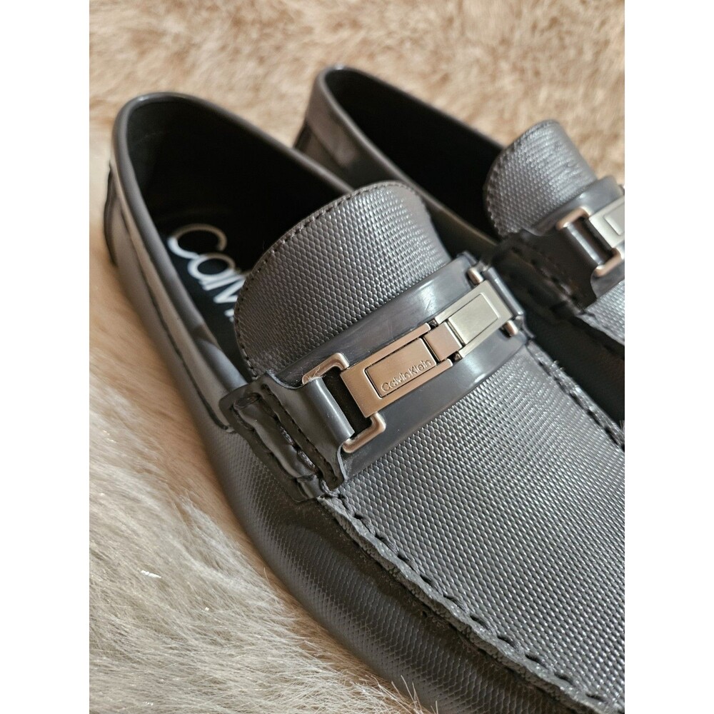 Calvin Klein Karns Grey Textured Leather Bit Driving Loafers Men’s US 9 / EU 42